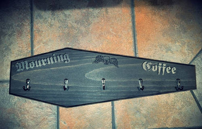Mourning coffee coffin mug rack