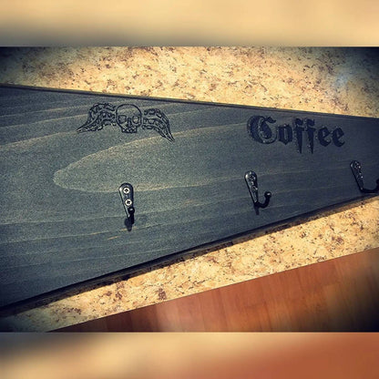Mourning coffee coffin mug rack