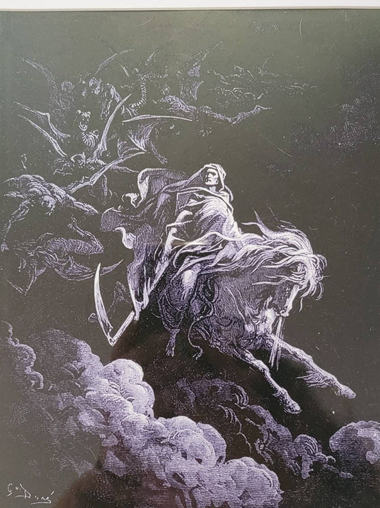 Death on a pale house by artist Gustave Dore print